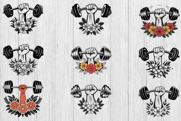 Barbell Floral SVG Bundle, Hand Holding