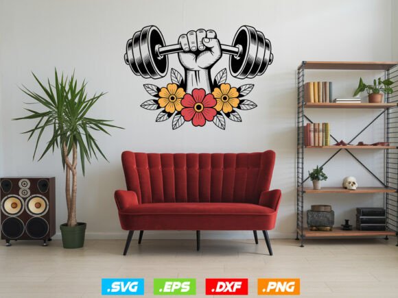 Barbell Floral SVG, Hand Holding Dumbbell