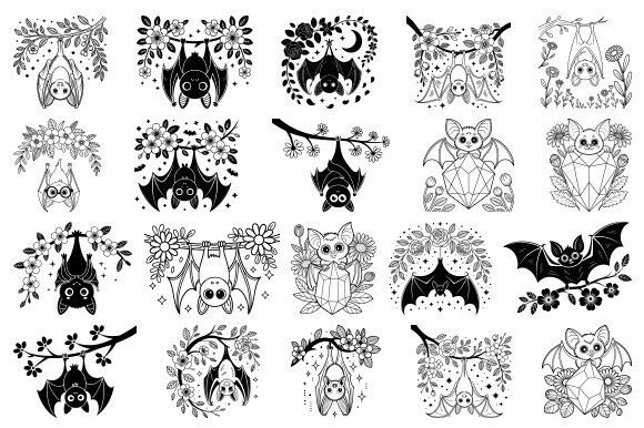 Bat Floral SVG Bundle, Halloween Bat Svg