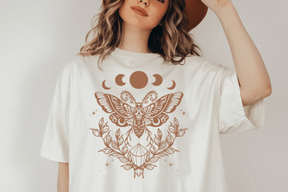 Boho Moth SVG, Celestial Floral Svg