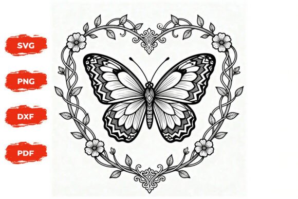 Butterfly Heart Floral SVG Cut File