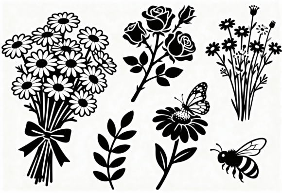 Daisy Rose Butterfly Bee Floral SVG