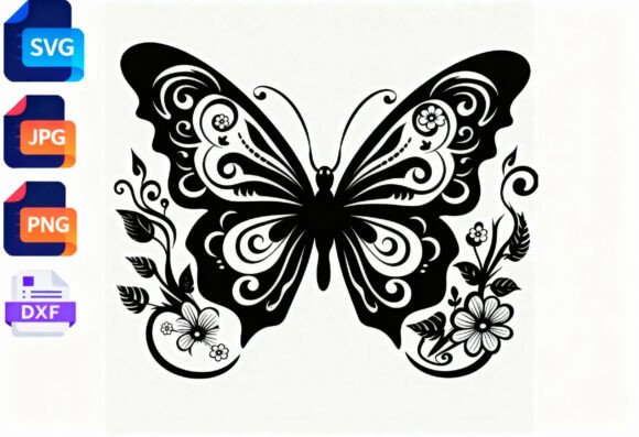 Elegant Butterfly Floral SVG Cut File