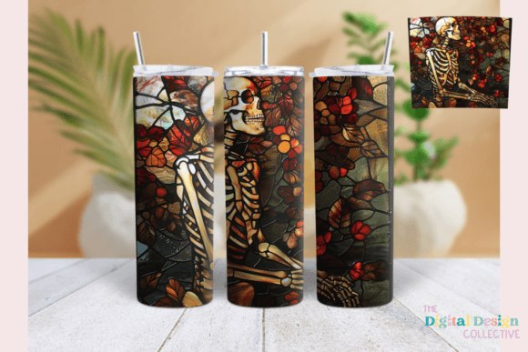 Floral Glass Skeleton Tumbler Wrap PNG