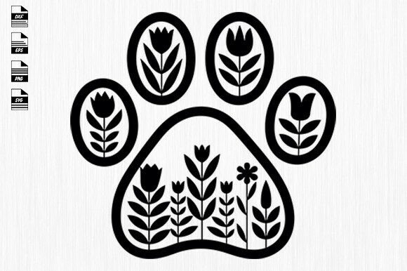Floral Paw Svg, Animal Paw Floral Svg