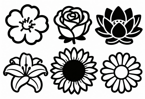 Floral SVG Bundle Black Outline Flowers