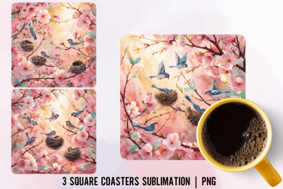 Herry Blossom Blue Birds Square Coaste