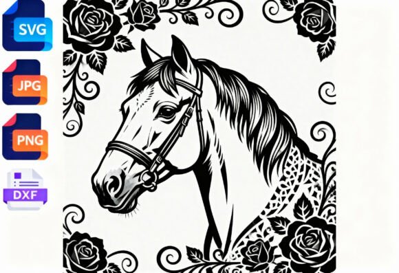 Horse Head Rose Floral SVG Cut File