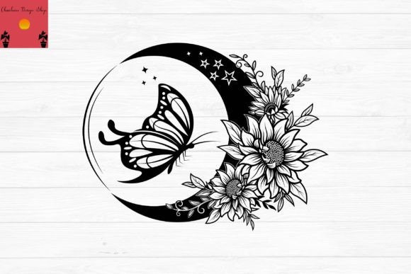 Moon Floral Butterfly Svg