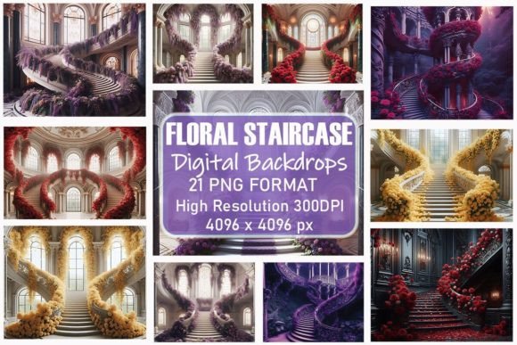 Opulent Floral Staircase Backdrop Bundle