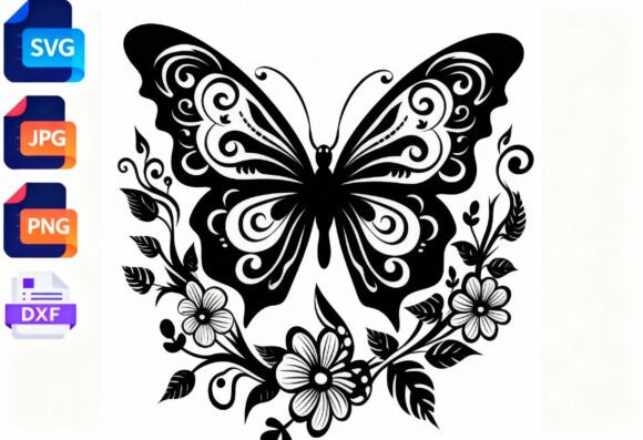 Ornate Butterfly Floral SVG Cut File