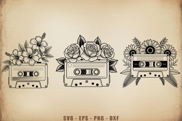 Retro Cassette Tape Floral SVG Bundle