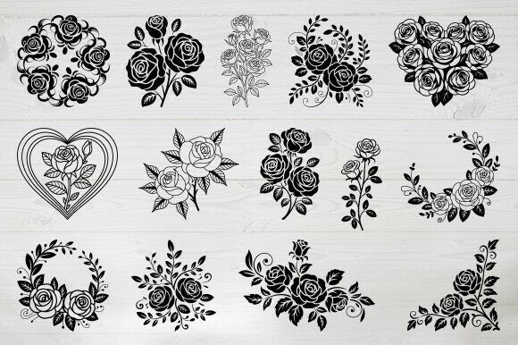 Rose Floral SVG Bundle, Vintage Rose SVG