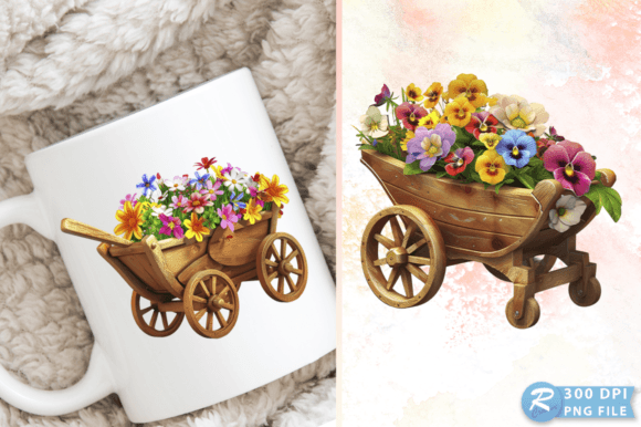 Spring Wheelbarrow with Flowers Clipart
