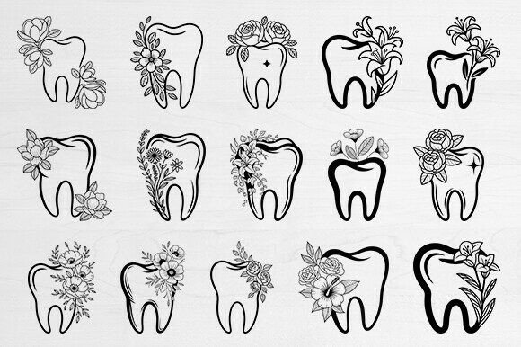 Tooth Floral Svg Bundle, Dentist Svg