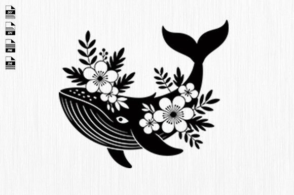 Whale Floral Svg, Ocean Animals, Whale
