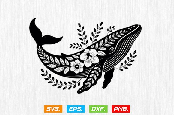 Whale SVG File, Whale Floral SVG